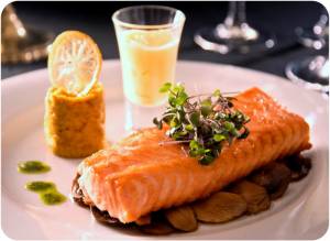 Salmon served at a Tango dinner show in Buenos Aires